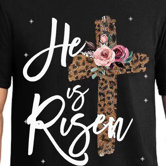 He has Risen Easter Day Jesus Cross Leopard Plus Pajama Set