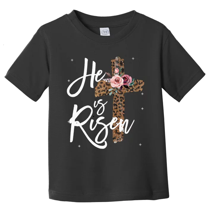 He has Risen Easter Day Jesus Cross Leopard Plus Toddler T-Shirt