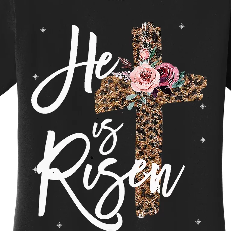 He has Risen Easter Day Jesus Cross Leopard Plus Women's T-Shirt