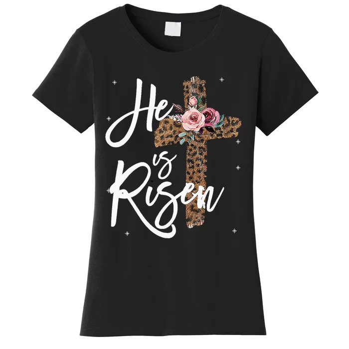 He has Risen Easter Day Jesus Cross Leopard Plus Women's T-Shirt