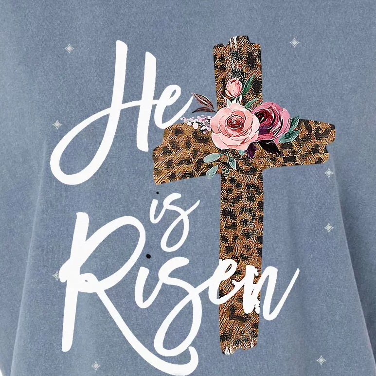 He has Risen Easter Day Jesus Cross Leopard Plus Garment-Dyed Women's Muscle Tee