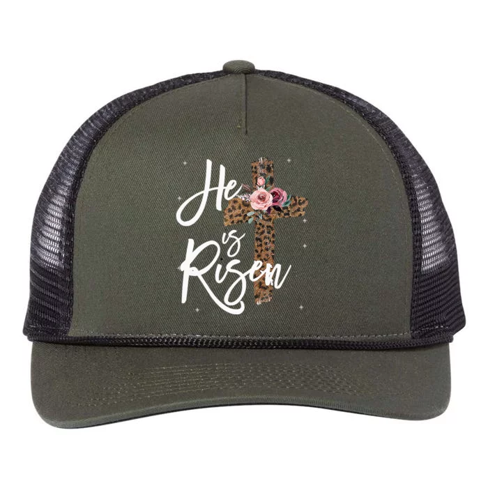 He has Risen Easter Day Jesus Cross Leopard Plus Retro Rope Trucker Hat Cap