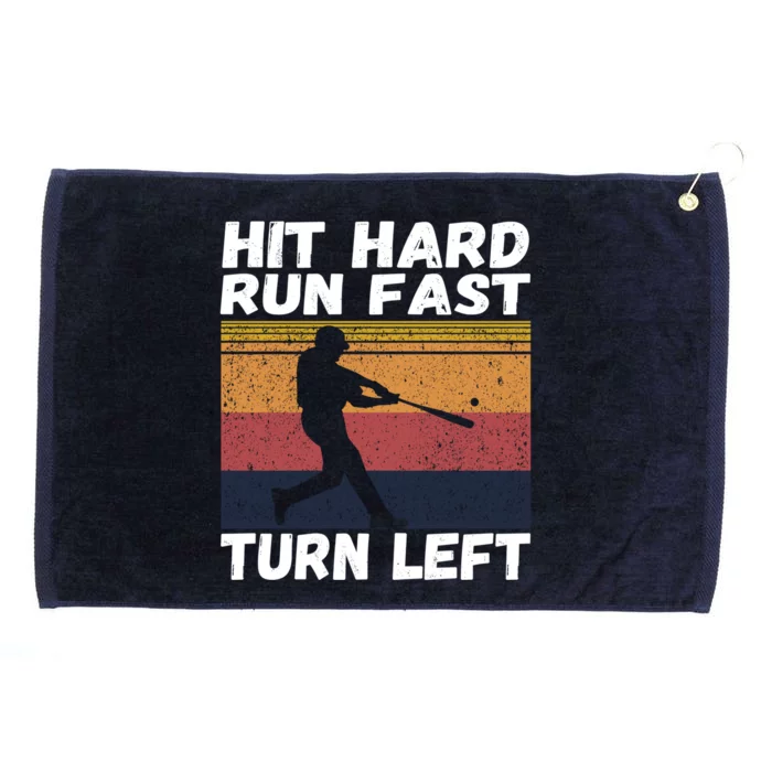 Hit Hard Run Fast Turn Left Funny Vintage Baseball Tee Gift Grommeted Golf Towel