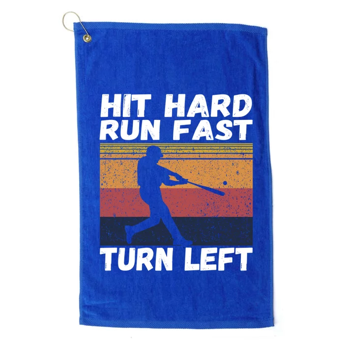 Hit Hard Run Fast Turn Left Funny Vintage Baseball Tee Gift Platinum Collection Golf Towel