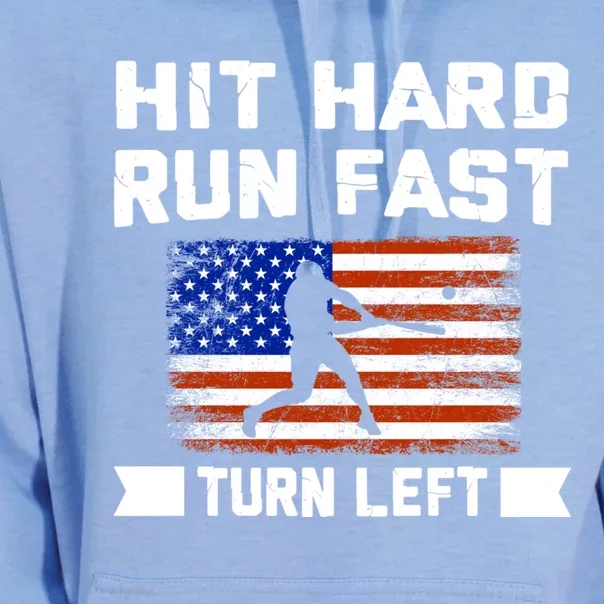 Hit Hard Run Fast Turn Left Baseball Gift Unisex Surf Hoodie