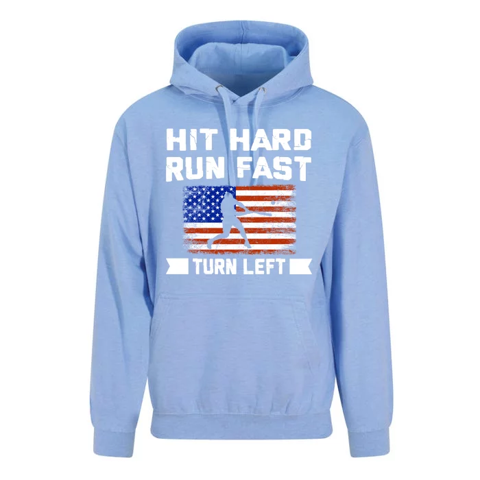 Hit Hard Run Fast Turn Left Baseball Gift Unisex Surf Hoodie