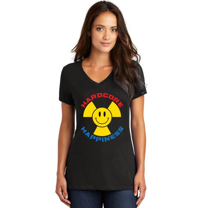 Hardcore Happiness Raver Smiley Face Rave Festival Women's V-Neck T-Shirt