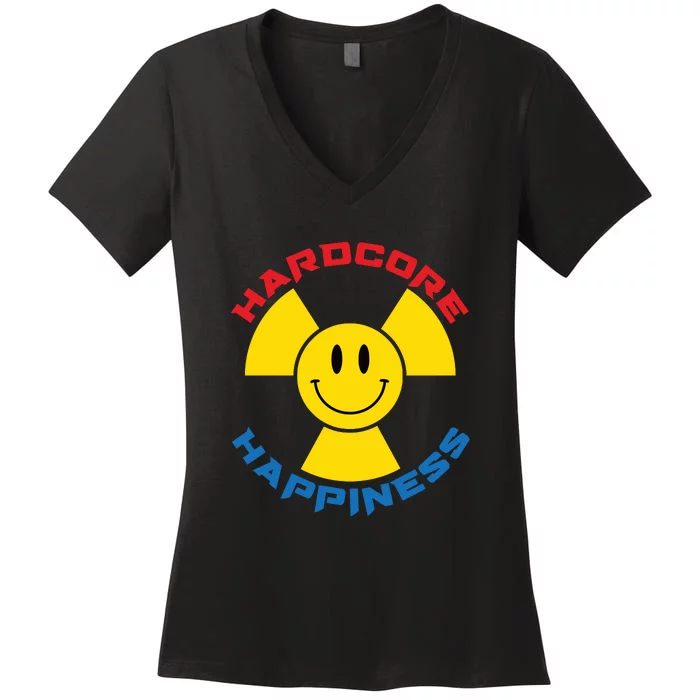 Hardcore Happiness Raver Smiley Face Rave Festival Women's V-Neck T-Shirt