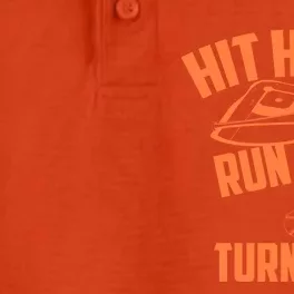 Hit Hard Run Fast Turn Left Baseball Softball Funny Fan Gift Dry Zone Grid Performance Polo