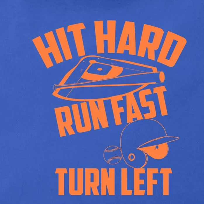 Hit Hard Run Fast Turn Left Baseball Softball Funny Fan Gift Zip Tote Bag