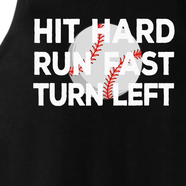 Hit Hard Run Fast Turn Left Baseball Ladies Tri-Blend Wicking Tank