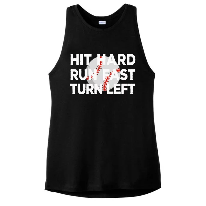 Hit Hard Run Fast Turn Left Baseball Ladies Tri-Blend Wicking Tank