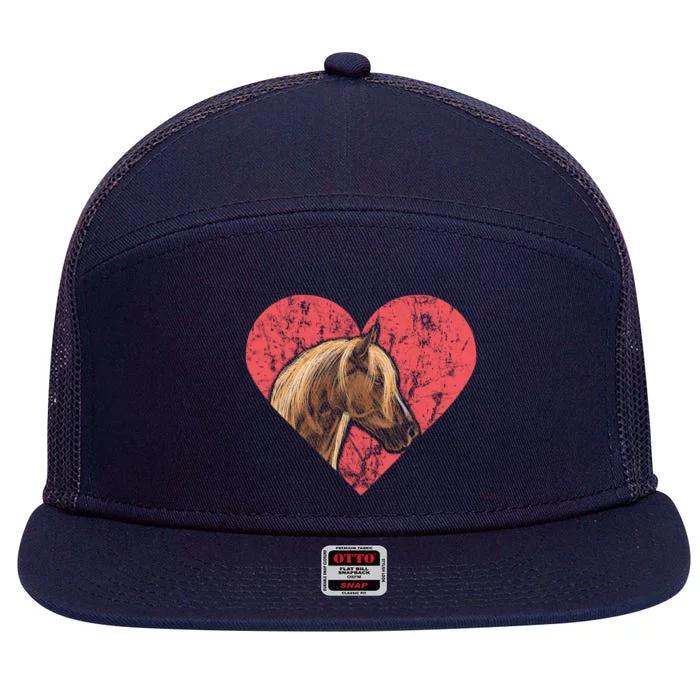 Heart Horse Racing Derby Horse Lovers Jockey Cow Ranchero Cool Gift 7 Panel Mesh Trucker Snapback Hat