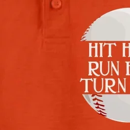 Hit Hard Run Fast Turn Left Funny Baseball Dry Zone Grid Performance Polo