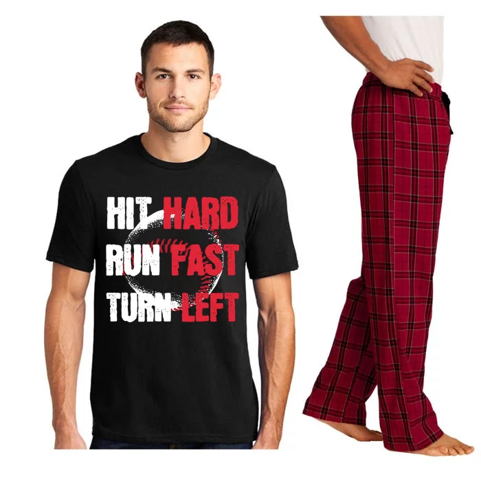 Hit Hard Run Fast Turn Left Baseball Cool Gift Pajama Set