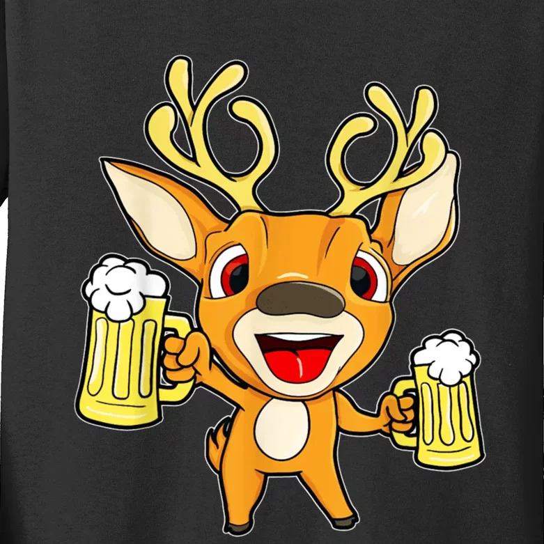 Happy Holidays Reindeer With Beer Christmas Party Kids Long Sleeve Shirt