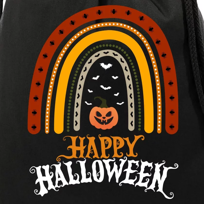 Happy Halloween Rainbow Pumpkin Drawstring Bag