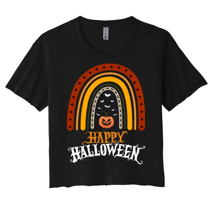 Happy Halloween Rainbow Pumpkin Women's Crop Top Tee