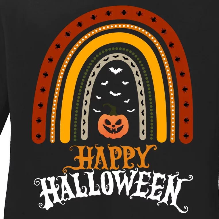 Happy Halloween Rainbow Pumpkin Ladies Long Sleeve Shirt