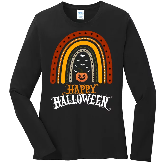 Happy Halloween Rainbow Pumpkin Ladies Long Sleeve Shirt