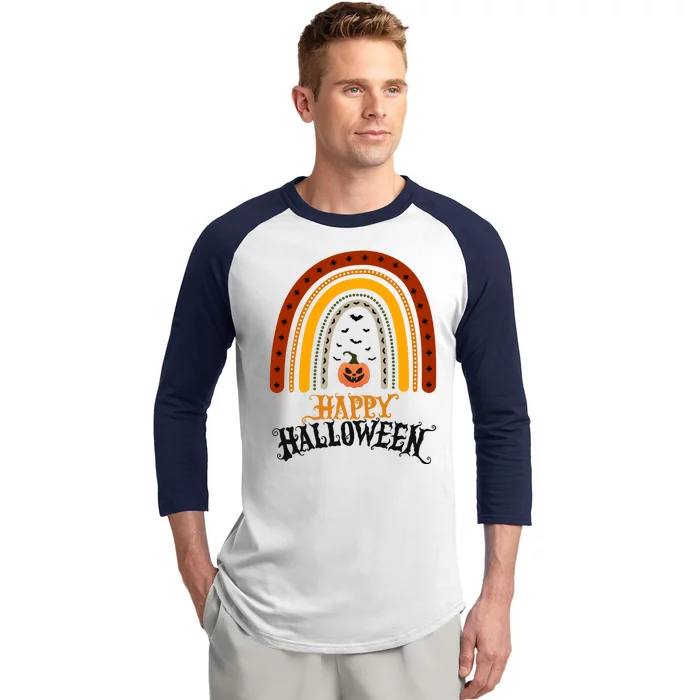 Happy Halloween Rainbow Pumpkin Baseball Sleeve Shirt