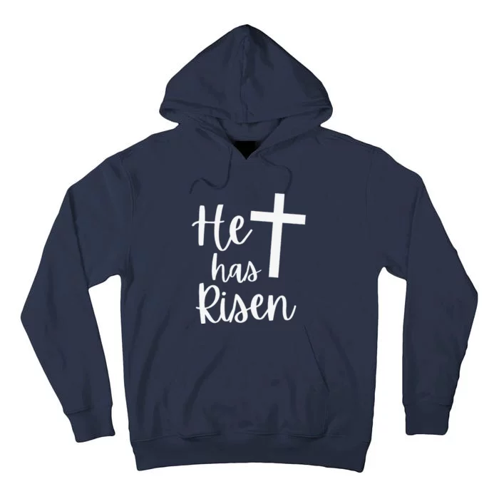 He Has Risen Jesus Christian Happy Easter Cross Religious Tall Hoodie