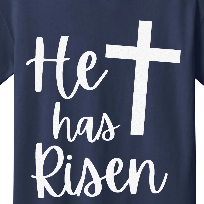 He Has Risen Jesus Christian Happy Easter Cross Religious Kids T-Shirt