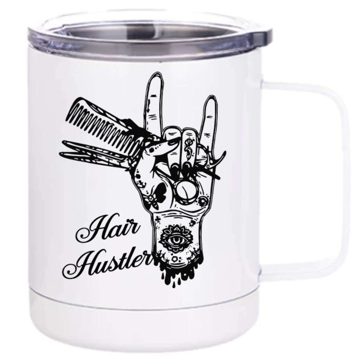 Hair Hustler Rock And Roll Barber And Hairstylist Job 12 oz Stainless Steel Tumbler Cup