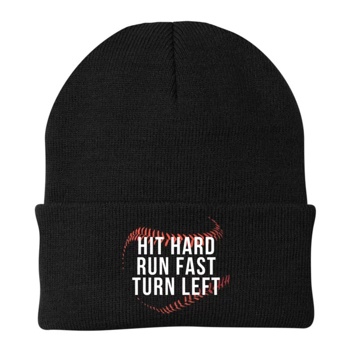 Hit Hard Run Fast Turn Left Baseball Player Knit Cap Winter Beanie