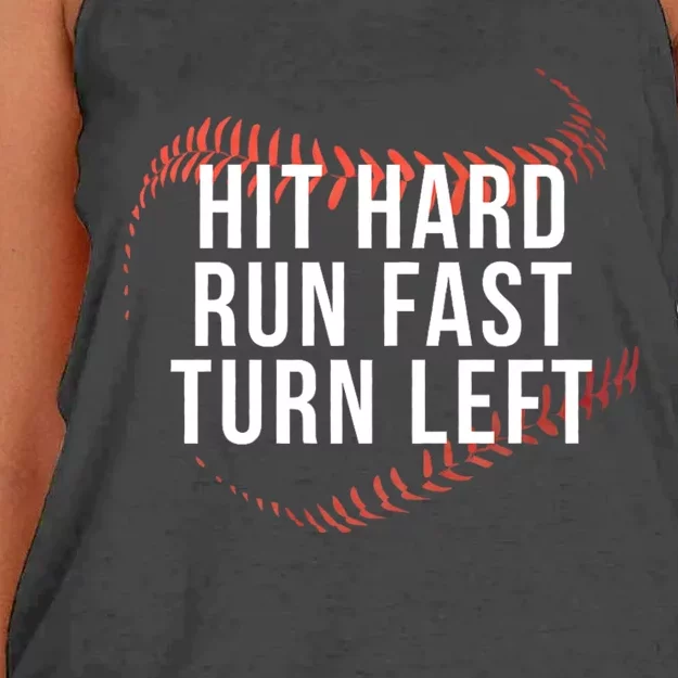 Hit Hard Run Fast Turn Left Baseball Player Women's Knotted Racerback Tank