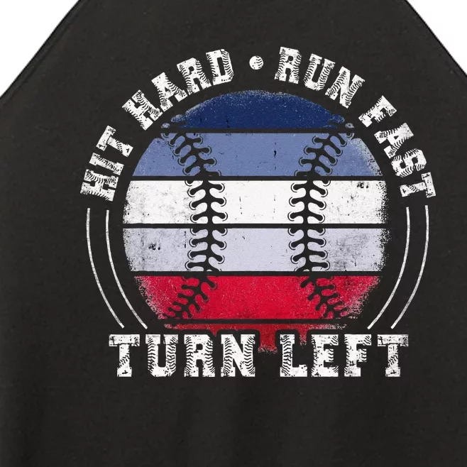 Hit Hard Run Fast Turn Left Baseball Player Women’s Perfect Tri Rocker Tank