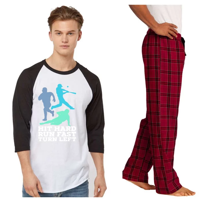 Hit Hard Run Fast Turn Left Baseball Raglan Sleeve Pajama Set