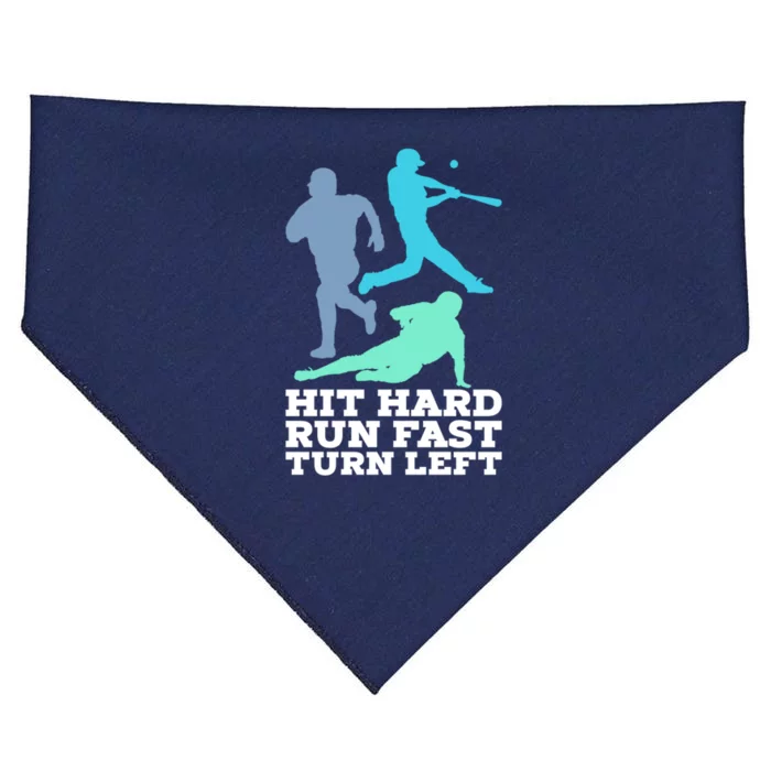 Hit Hard Run Fast Turn Left Baseball USA-Made Doggie Bandana