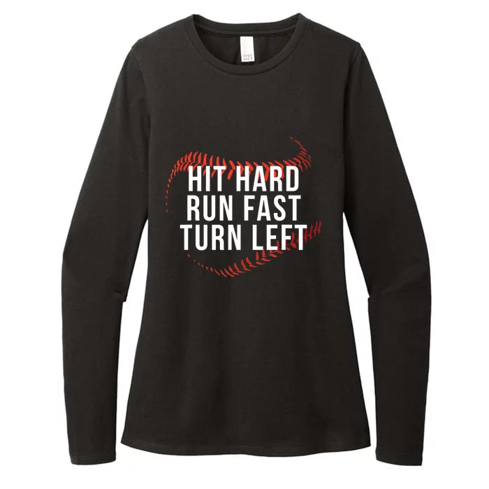 Hit Hard Run Fast Turn Left Funny Baseball Womens CVC Long Sleeve Shirt