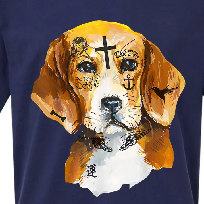 Hip Hop Rap Music Tattoo I Love My Beagle Dog Face Sueded Cloud Jersey T-Shirt