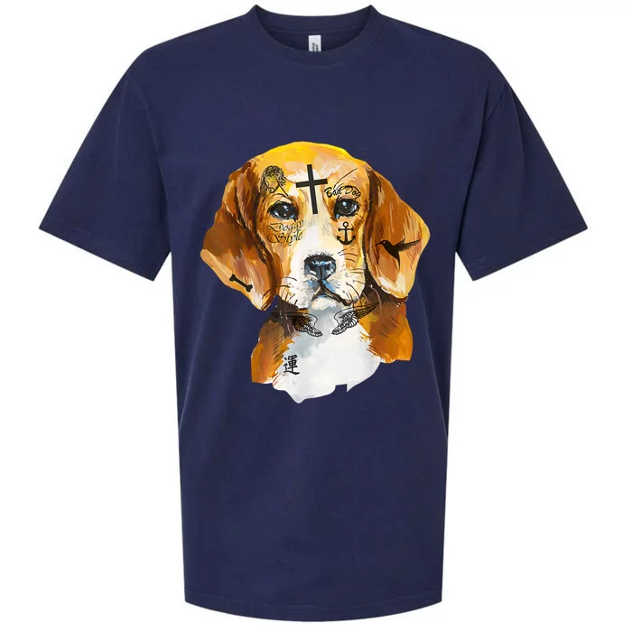 Hip Hop Rap Music Tattoo I Love My Beagle Dog Face Sueded Cloud Jersey T-Shirt