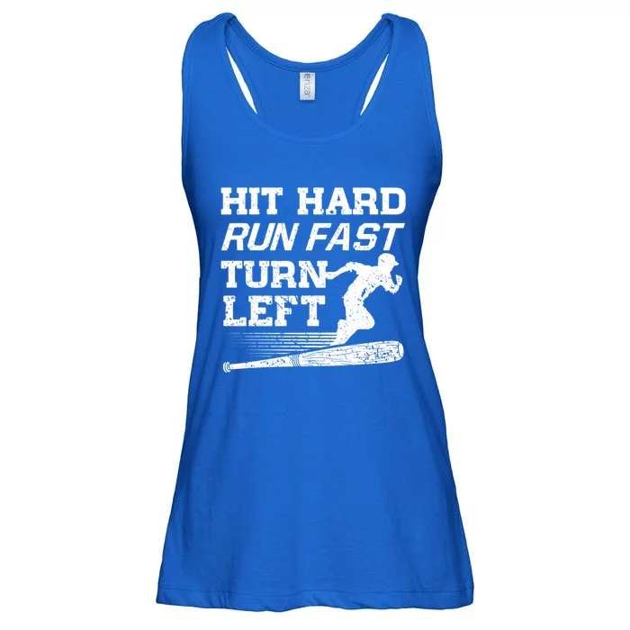 Hit Hard Run Fast Turn Left Funny Baseball Player Great Gift Ladies Essential Flowy Tank