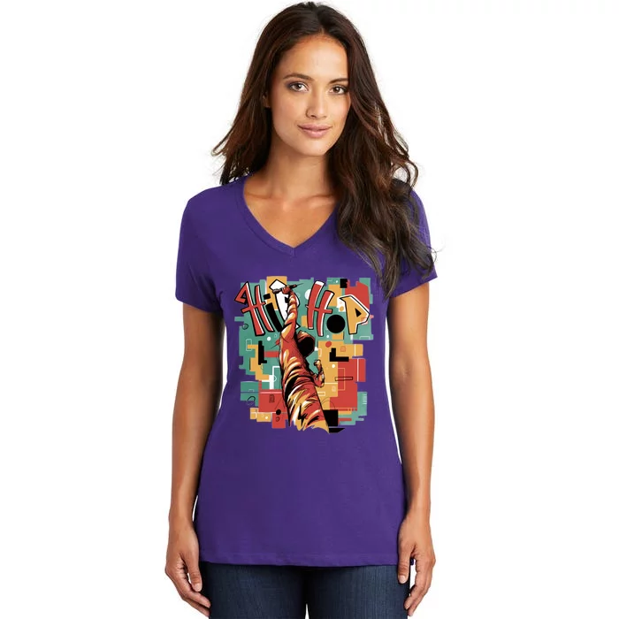 Hip Hop Retro Music Women's V-Neck T-Shirt