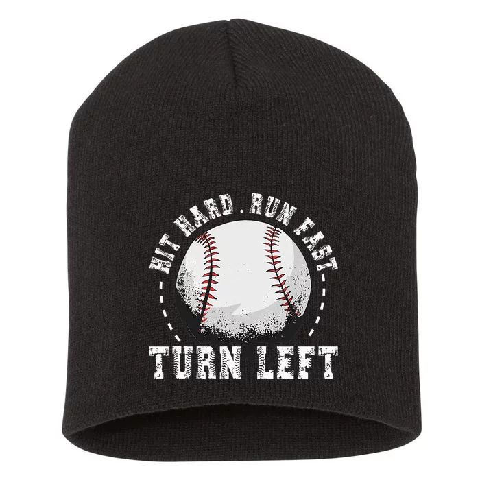 Hit Hard Run Fast Turn Left Baseball Player Short Acrylic Beanie