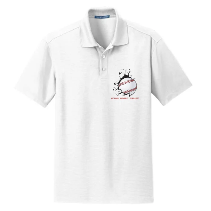 Hit Hard Run Fast Turn Left Funny Baseball Player & Fan Dry Zone Grid Performance Polo