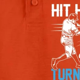 Hit Hard Run Fast Turn Left Funny Cute Baseball Player Fan Gift Dry Zone Grid Performance Polo