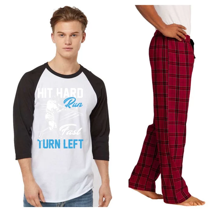 Hit Hard Run Fast Turn Left Funny Cute Baseball Player Fan Gift Raglan Sleeve Pajama Set