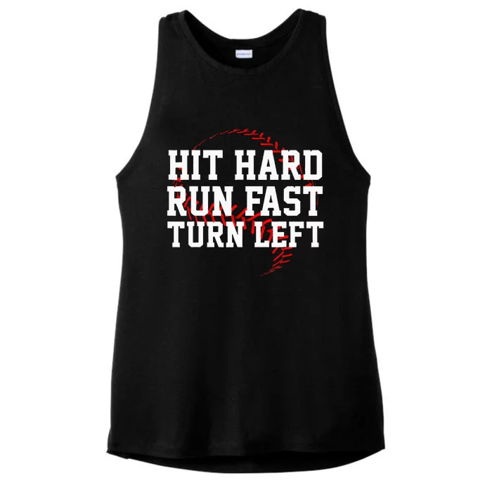 Hit Hard Run Fast Turn Left Funny Baseball Gift Ladies Tri-Blend Wicking Tank