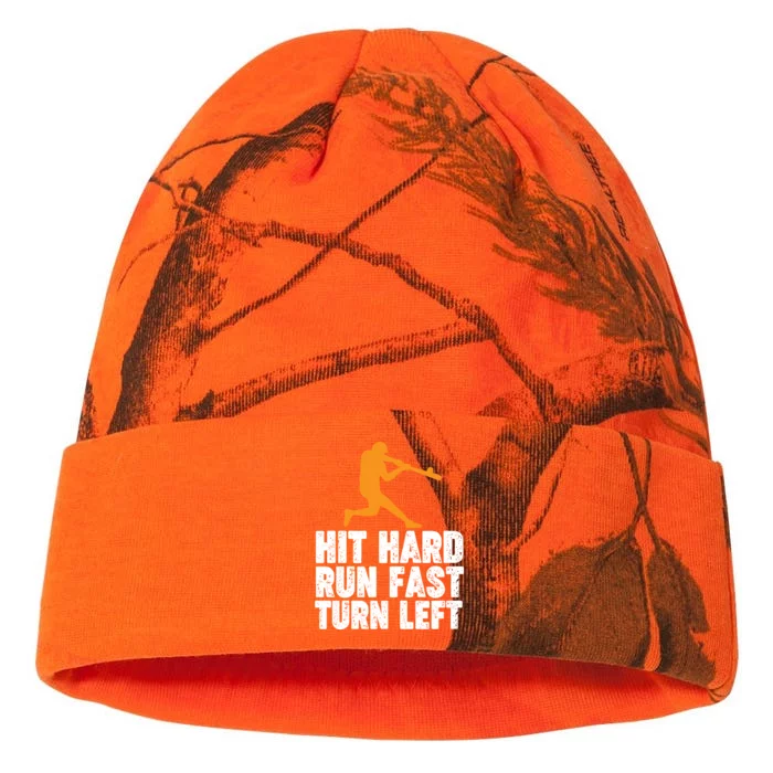 Hit Hard Run Fast Turn Left Funny Sport Baseball Gift Kati - 12in Camo Beanie