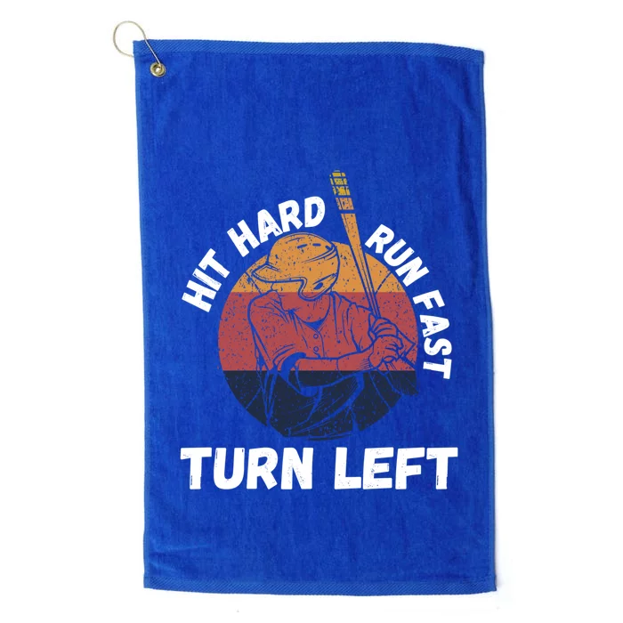 Hit Hard Run Fast Turn Left Funny Vintage Baseball Tee Cute Gift Platinum Collection Golf Towel