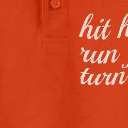 Hit Hard Run Fast Turn Left Gift Cool And Funny Baseball Design Gift Dry Zone Grid Performance Polo