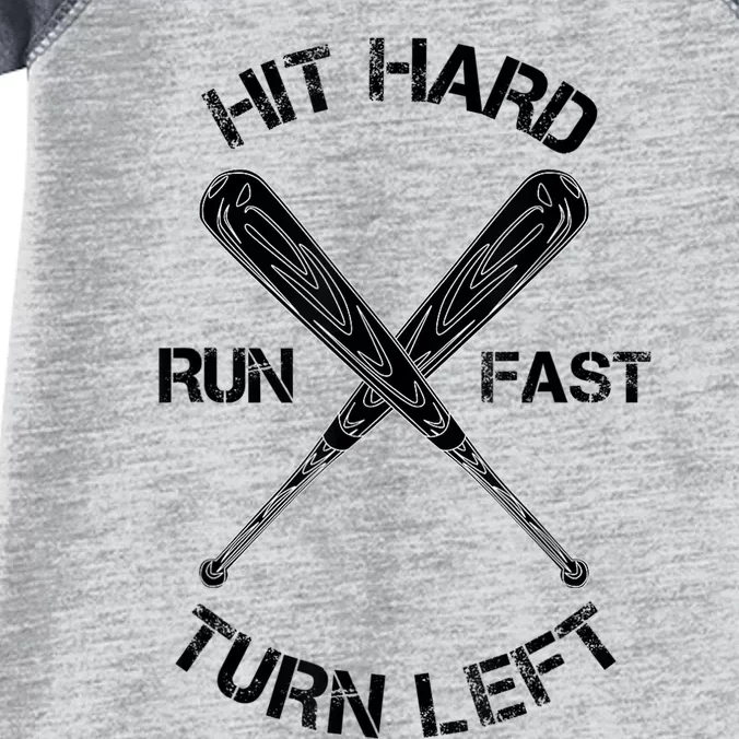 Hit Hard Run Fast Turn Left Meaningful Gift Funny Baseball Bat Cute Gift Infant Baby Jersey Bodysuit