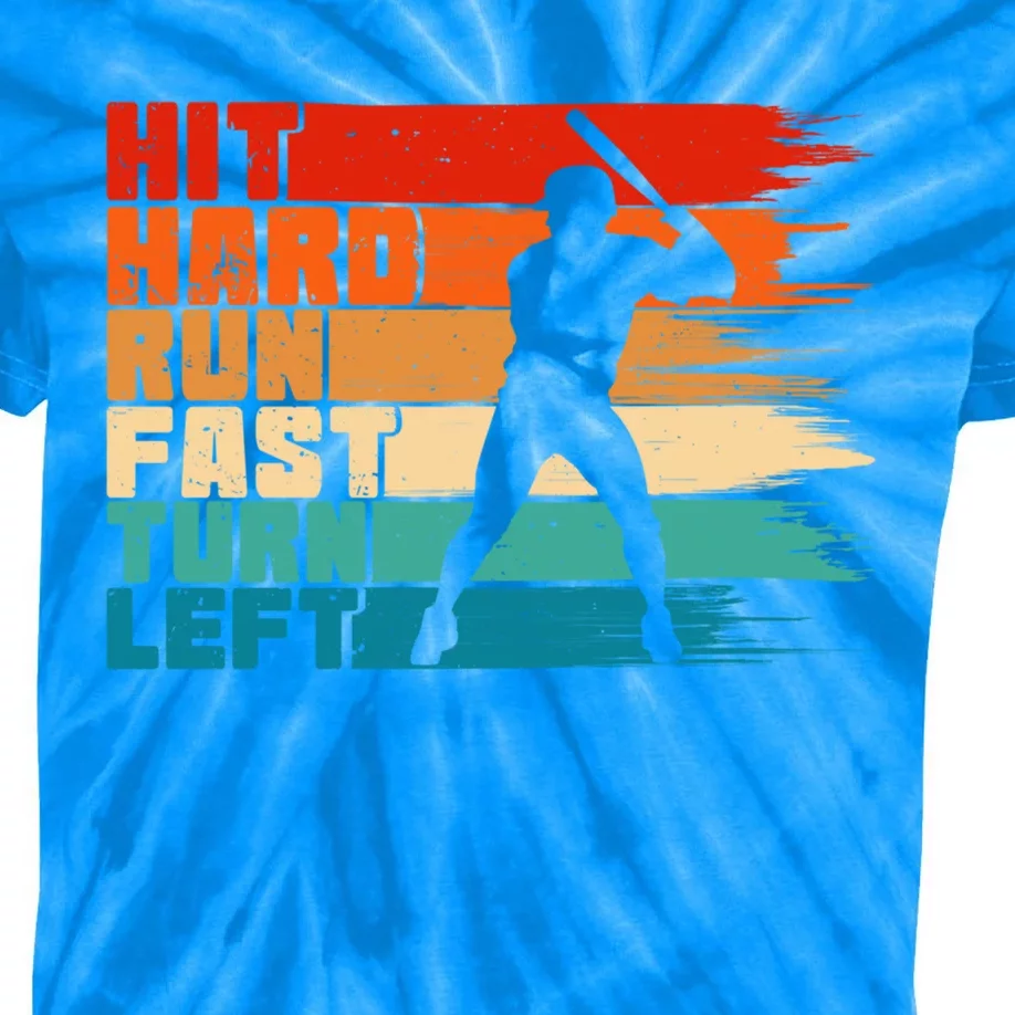 Hit Hard Run Fast Turn Left Baseball Player Funny Gift Kids Tie-Dye T-Shirt