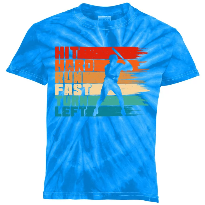 Hit Hard Run Fast Turn Left Baseball Player Funny Gift Kids Tie-Dye T-Shirt