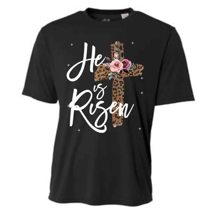 He has Risen Easter Day Jesus Cross Leopard Plus Cooling Performance Crew T-Shirt